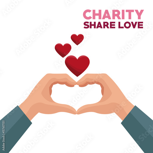 colorful hands charity share love forming a heart with floating heart vector illustration