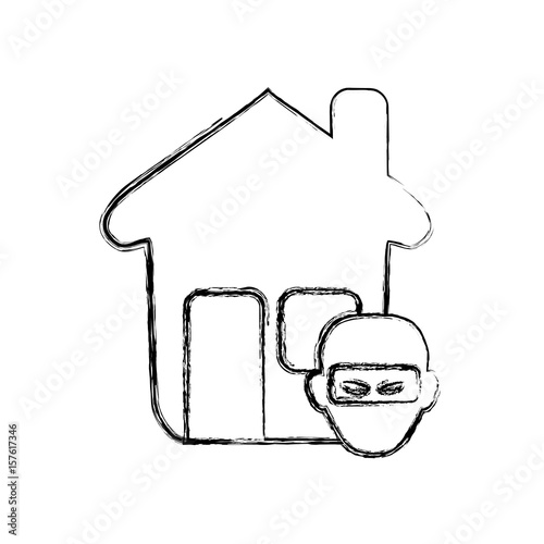 figure house with thief danger symbol vector illustration