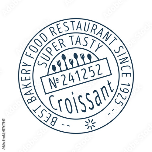 Croissant round stamp icon. Fast food restaurant menu element vector illustration isolated on white background.