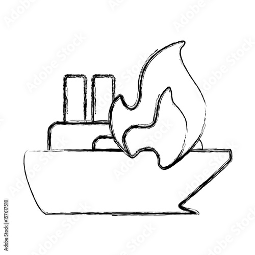 figure emergency ship burnt and danger disaster vector illustration