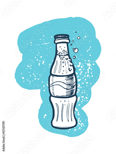 Soda cola bottle hand drawn icon. Fast food restaurant menu sketch, vintage vector illustration isolated on white background.