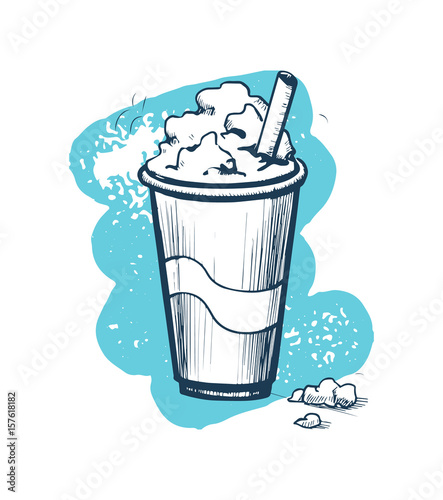 Milk shake hand drawn icon. Fast food restaurant menu sketch, vintage vector illustration isolated on white background.