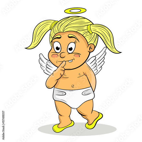 character design cartoon cute shy angel vector illustration.