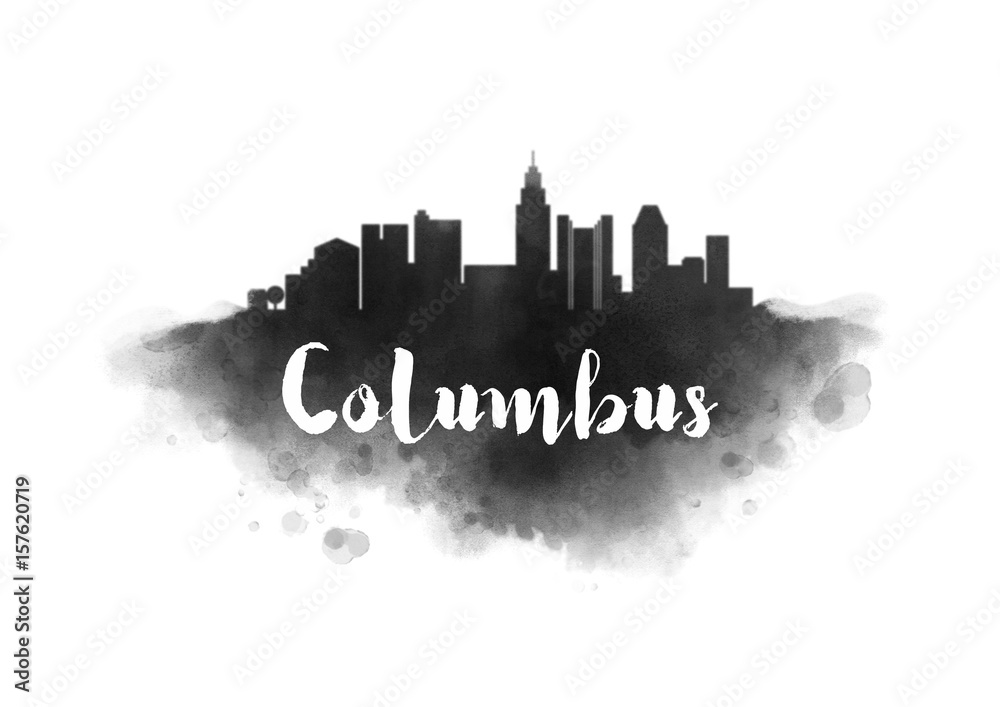 Watercolor Columbus City Skyline