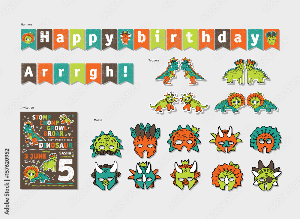 Dinosaurs boy birthday party decor set.