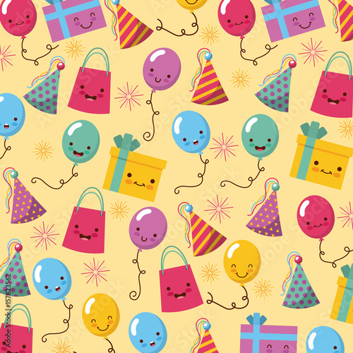 happy birthday kawaii icons set vector flat illustration design graphic