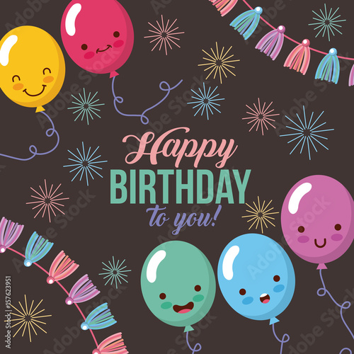 happy birthday kawaii ballons icon vector design graphic illustration