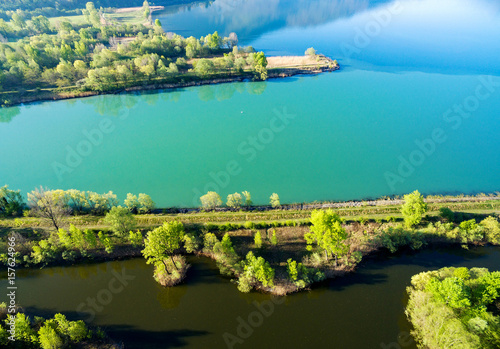 Lago di Como (IT) - Immissione del fiume Adda nel lago - Trivio di Fuentes - vista aerea