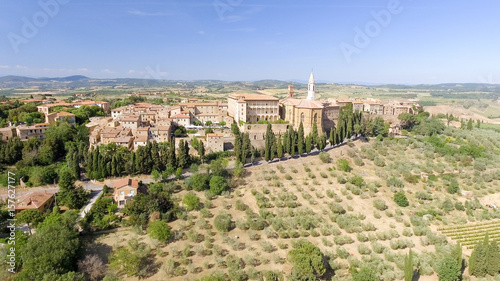 Beautiful aerial view of Pienza, small medieval town of Tuscany - Italy