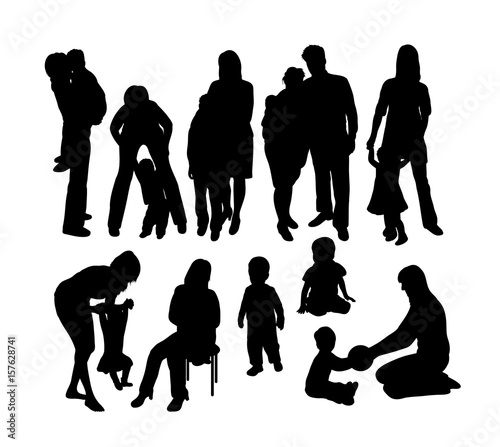 Happy Mother and Son Silhouettes, art vector design