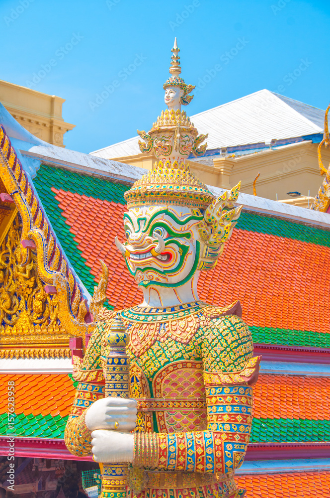 The Giant Demon Guardian at Wat Phra Kaew, Grand Palace, Bangkok, Thailand.