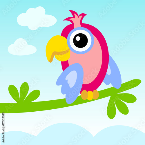 Vector illustration. Sitting on a branch parrot.