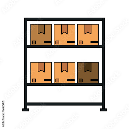 color image cartoon black shelf with sealed package vector illustration