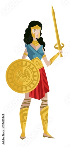 amazon woman warrior with shield and sword