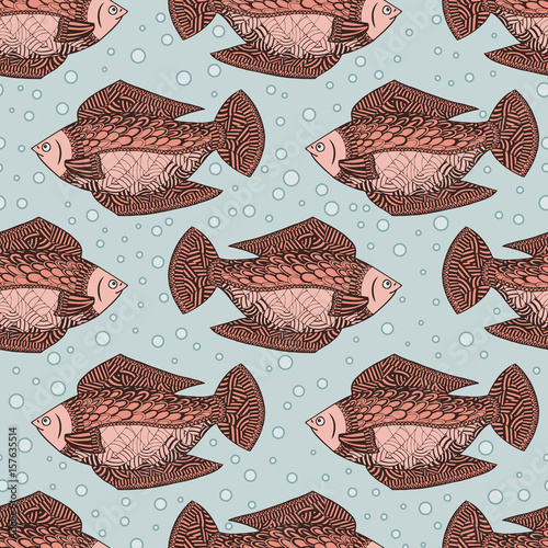 Seamless pattern with red fish. Wallpapers underwater animals.