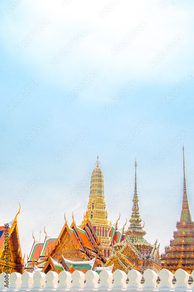 Fototapeta premium Wat Phra Kaew, Temple of the Emerald Buddha at Royal Grand Palace Bangkok, Asia Thailand.