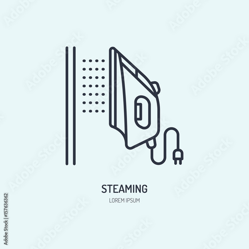 Iron steamer icon  steaming service line flat sign. Logotype for laundry  clothes cleaning.