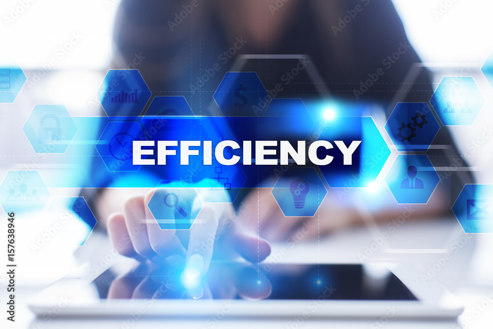 Woman using tablet pc, pressing on virtual screen and selecting efficiency. Woman using tablet pc, pressing on virtual screen and selecting efficiency.