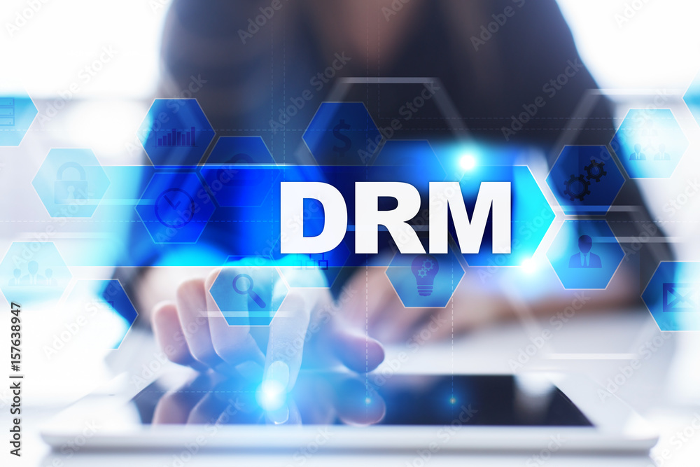 Woman using tablet pc, pressing on virtual screen and selecting drm. Woman using tablet pc, pressing on virtual screen and selecting drm.