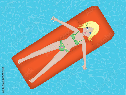 girl on inflatable mattress in pool