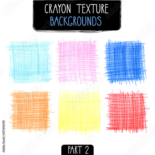 Colorful hatched squares by crayon set. Hand drawn kids scribble style.