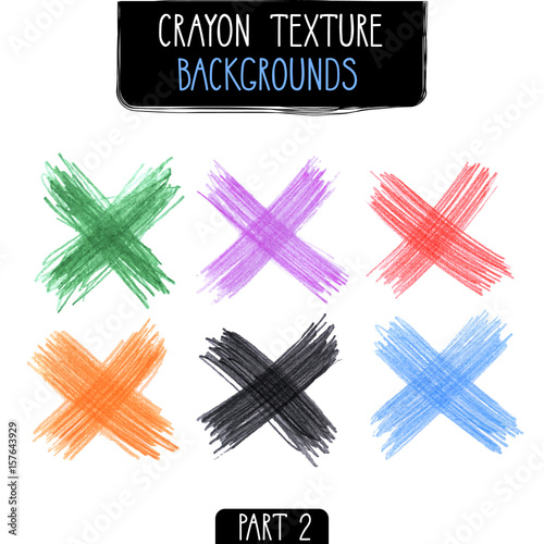 Colorful crosses by crayon set. Hand drawn kids scribble style.