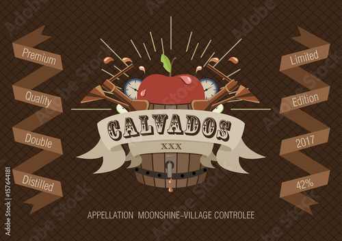 Vintage style moonshine calvados label.