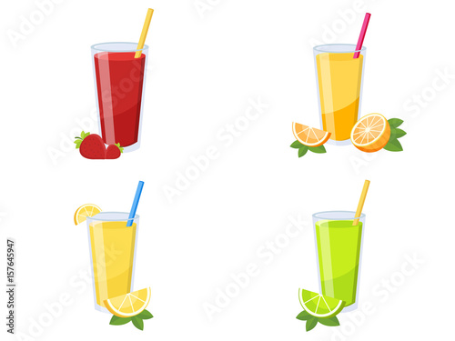 Set of fresh juices glasses with fruit
