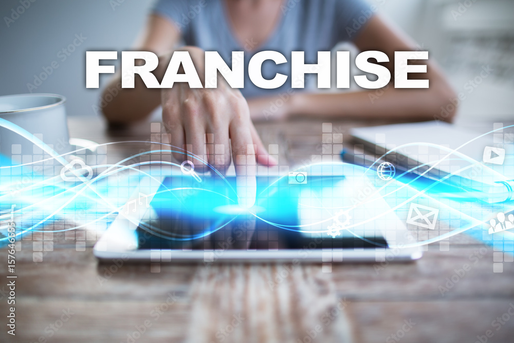 Woman using tablet pc, pressing on virtual screen and selecting franchise. Woman using tablet pc, pressing on virtual screen and selecting franchise.