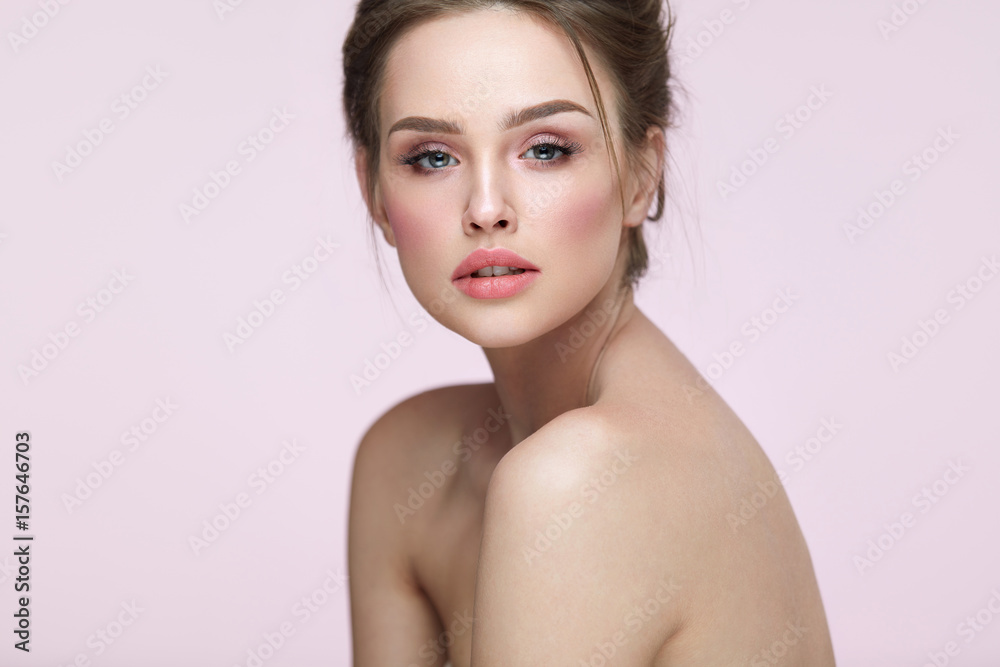 Beauty Woman Face. Beautiful Sexy Female With Makeup, Hairstyle Stock Photo  | Adobe Stock