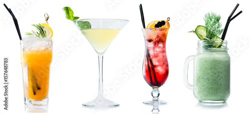 Set of exotic alcohol cocktail isolated on white background photo