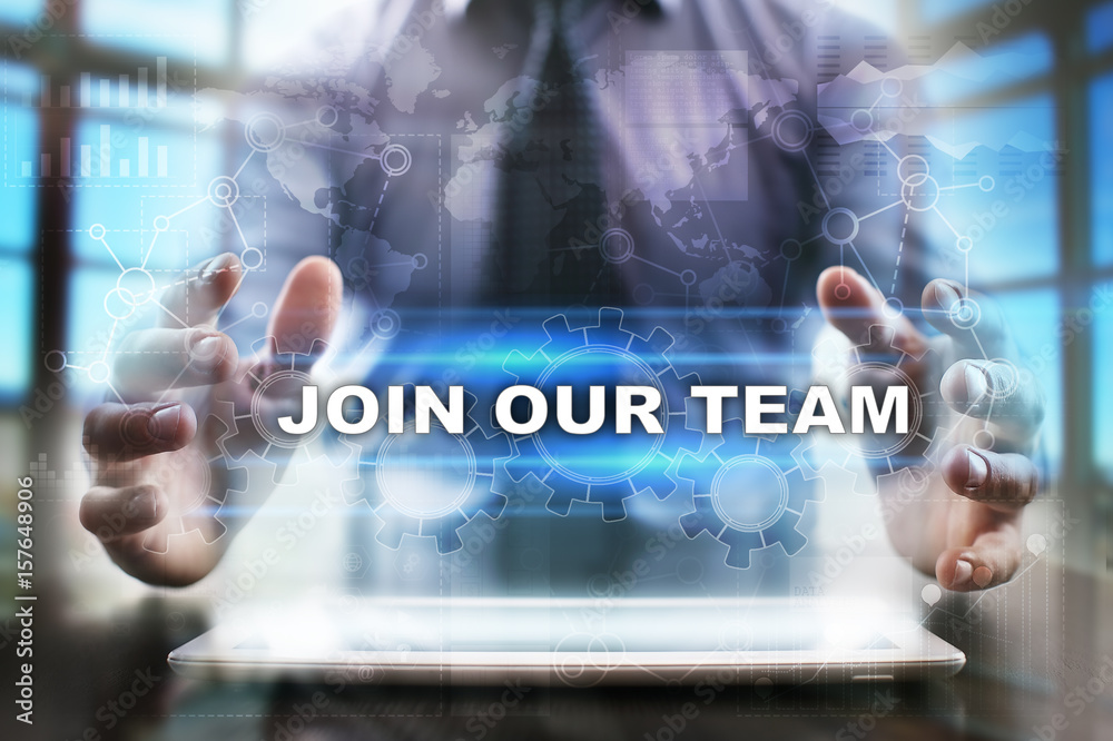 Businessman using tablet pc and selecting join our team. Businessman using tablet pc and selecting join our team.