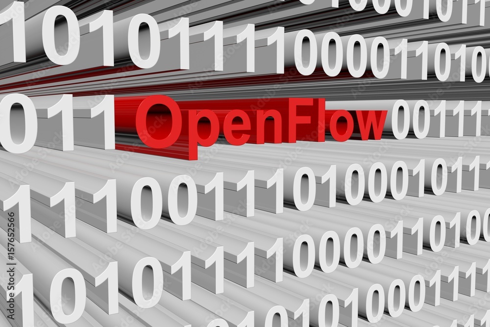 OpenFlow in the form of binary code, 3D illustration