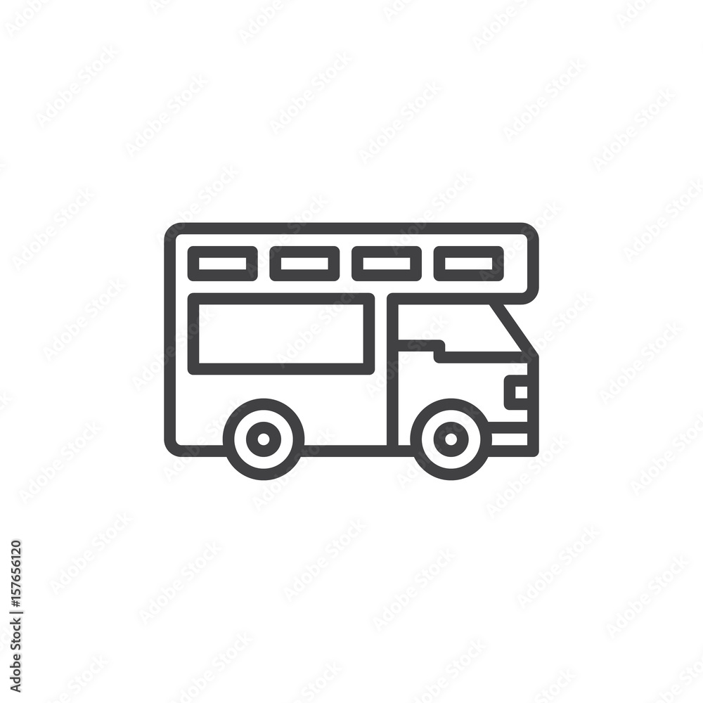 Truck camper line icon, outline vector sign, linear style pictogram isolated on white. Symbol, logo illustration. Editable stroke. Pixel perfect