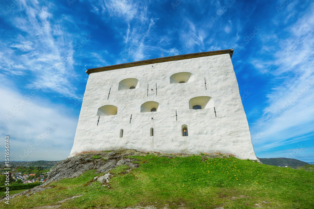 Kristiansten Fortress in Trondheim located on a hill east of the city  in the sunny summer day