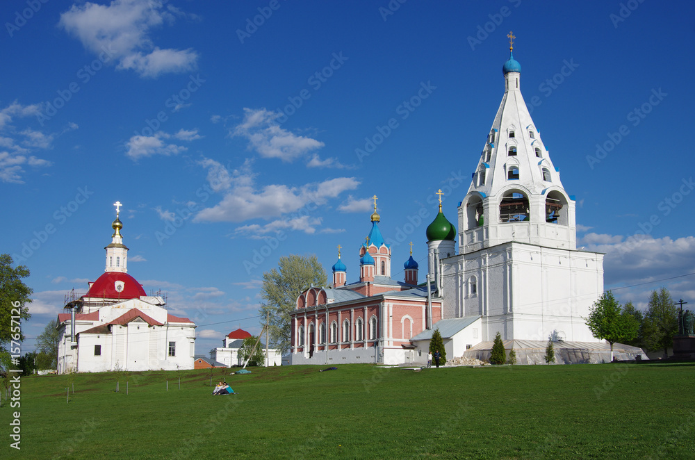 KOLOMNA, RUSSIA - May, 2017:  The ensemble of the buildings of the Cathedral square in Kolomna Kremlin