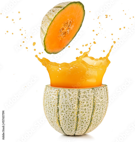 juice spilling out of a cantaloupe melon 