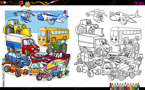 transport vehicles group coloring page