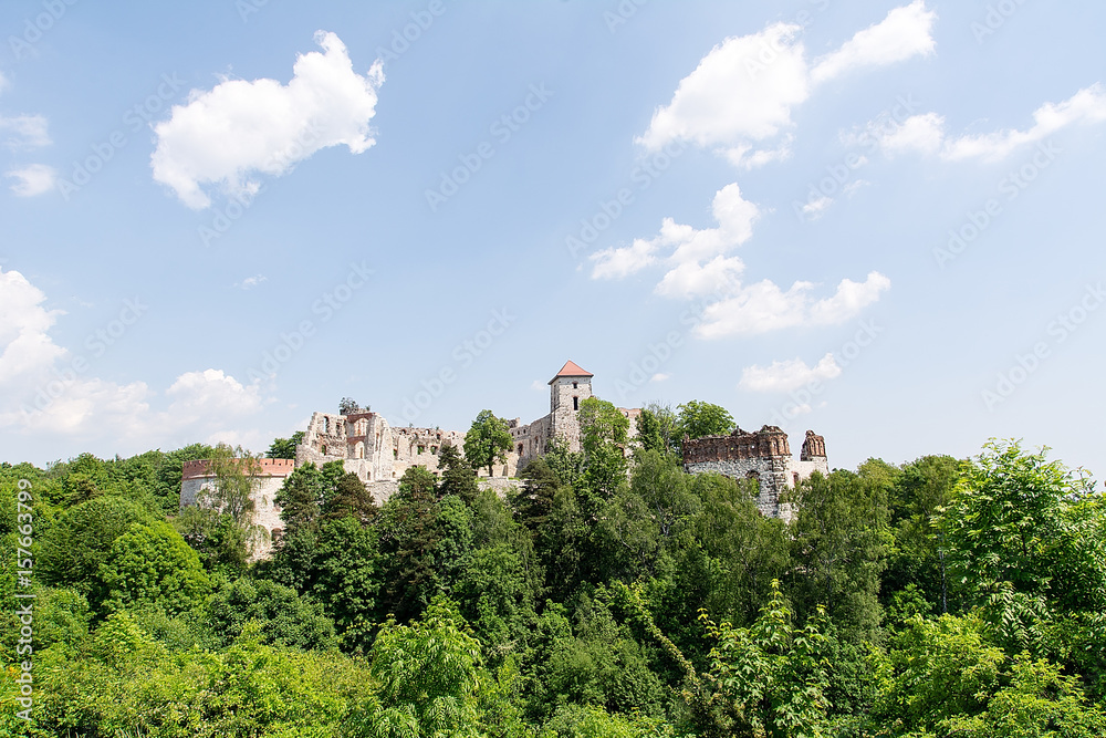 The 14th century Tenczyn Castle, situated in the village of Rudno (Poland), on the Tenczyn Prominence. The Rudno Landscape Park.
