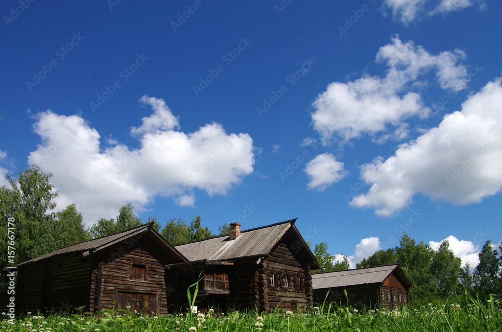 KOSTROMA, RUSSIA - July, 2016: Old wooden houses - monument of ancient Russian architecture