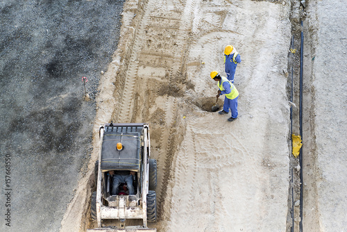 Workers on the construction site, shot in Dubai, United Arab Emirates
