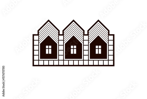 Simple cottages vector illustration, country houses, for use in graphic design. Real estate concept, region or district theme. Building company abstract corporate image.
