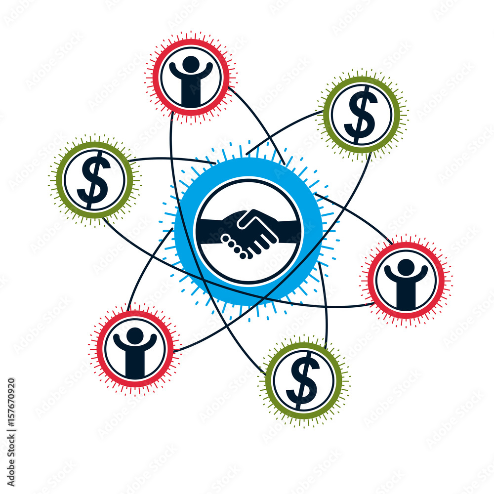 Obraz premium Successful Business creative logo, handshake sign, vector conceptual symbol isolated on white background. Special and unique sign.
