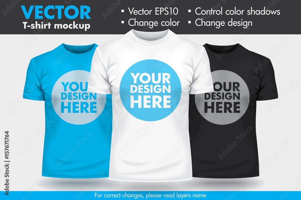 Replace Design with your Design, Change Colors Mock-up T shirt Template - obrazy, fototapety, plakaty 