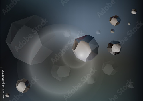 Futuristic low poly rocks - asteroids in the space