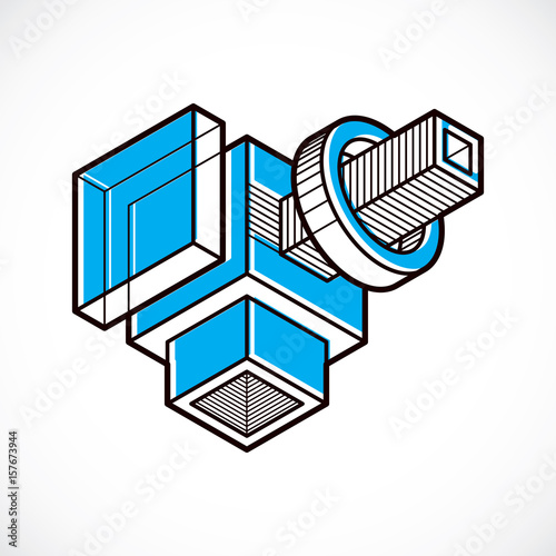 Abstract trigonometric construction, vector dimensional design template.