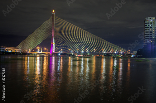 BANGKOK  THAILAND - August  2016  Twilight of Rama 8 bridge  the famous landmark in Bangkok  Thailand