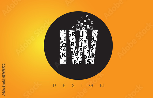 IW I W Logo Made of Small Letters with Black Circle and Yellow Background.