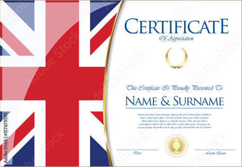 Certificate or diploma United Kingdom flag design