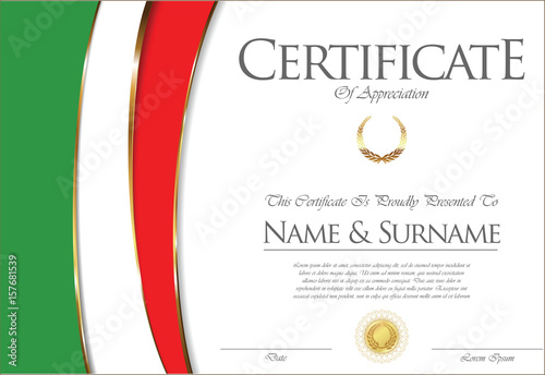 Certificate or diploma Italy flag design